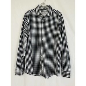 Mizzen+Main Shirt Men's Large Black Plaid Leeward Stretch Button-Up Trim Fit